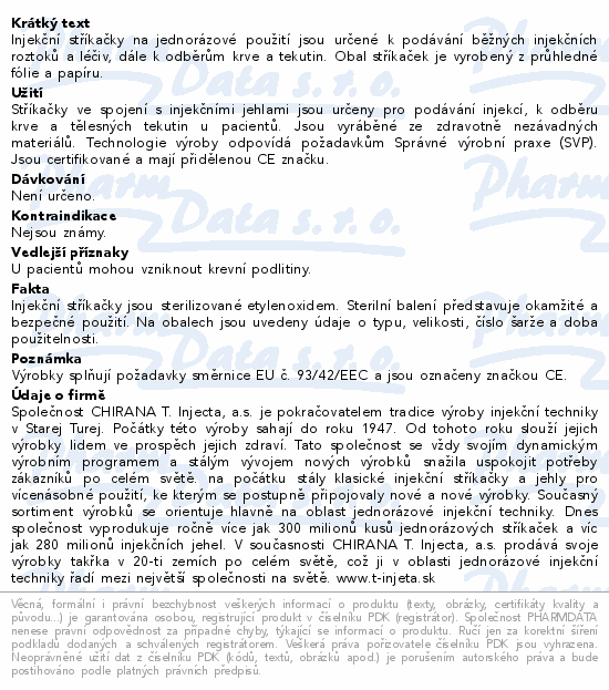 Informace o produktu:<br> Inj.střík.20ml Chirana Luer 80ks jednoráz.