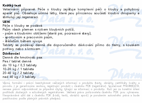 Informace o produktu:<br> PET HEALTH CARE Péče o klouby pro psy tbl.90