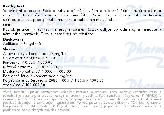 Informace o produktu:<br> PET HEALTH CARE Péče o zuby a dásně 100ml