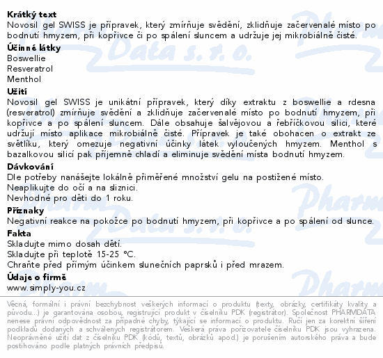 Informace o produktu:<br> Novosil gel Swiss 50ml