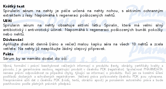 Informace o produktu:<br> Spirularin sérum na nehty 10ml