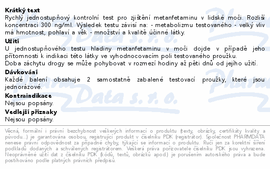 Informace o produktu:<br> Test na pervitin (metamfetaminy) z moči 2ks