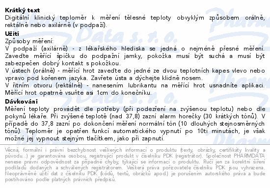 Informace o produktu:<br> Domotherm Easy teploměr lékařský digitální