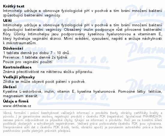 Informace o produktu:<br> Intimohelp při infekcích intimních partií 14 tbl.