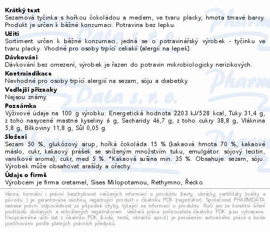 Informace o produktu:<br> Sesame + Chocolate 45g - sezam a čokoláda