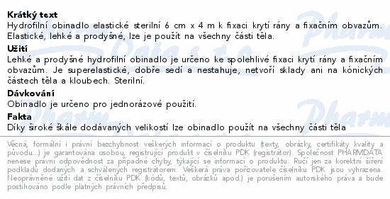Informace o produktu:<br> Obin.hydrofil.sterilní elastické 6cmx4m 1ks