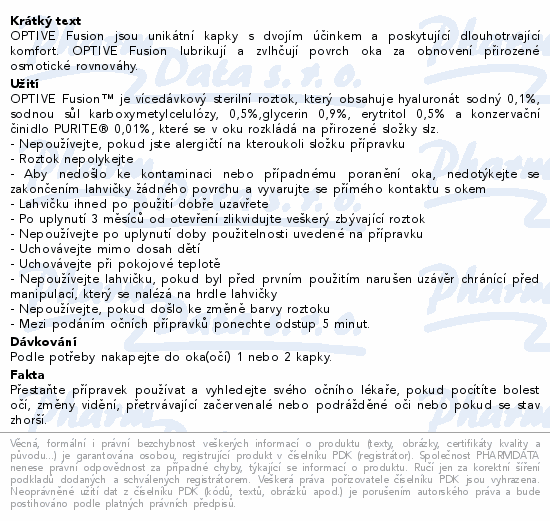 Informace o produktu:<br> Optive Fusion 10ml