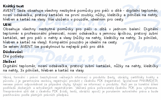 Informace o produktu:<br> AVENT Sada pro péči o dítě