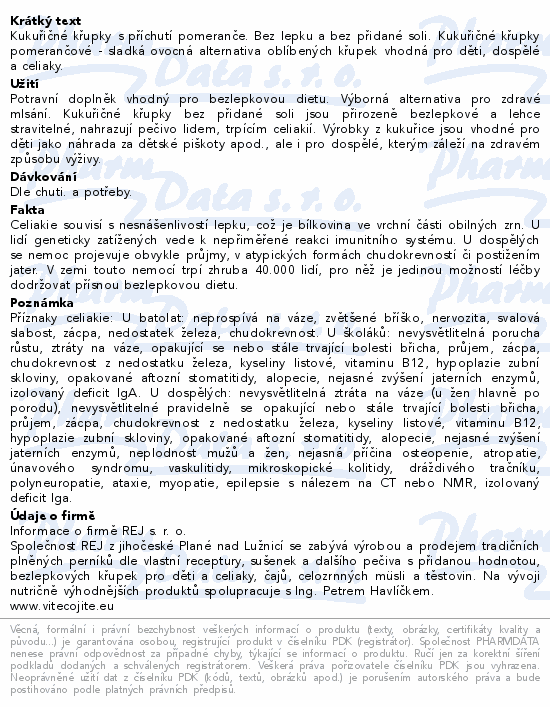 Informace o produktu:<br> Kukuřičné křupky pomerančové 90g bezlepkové