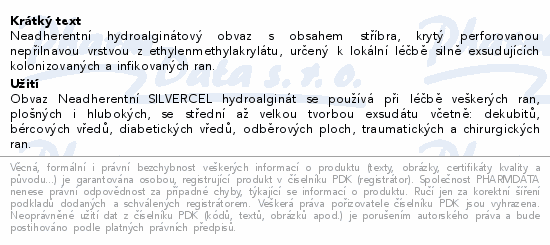 Informace o produktu:<br> Krytí NEADHER Silvercel Hydroalginate 11x11cm 10ks