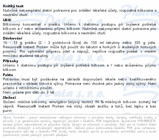 Informace o produktu:<br> Resource Instant Protein 1x800g