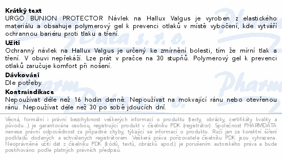 Informace o produktu:<br> URGO Návlek na Hallux Valgus Bunion Protector 1ks