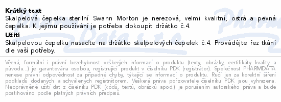 Informace o produktu:<br> Čepelka skalpelová č.20 100ks ster.