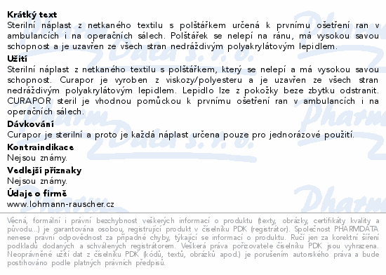 Informace o produktu:<br> Náplast Curapor steril 8x10cm 5ks REF 32903