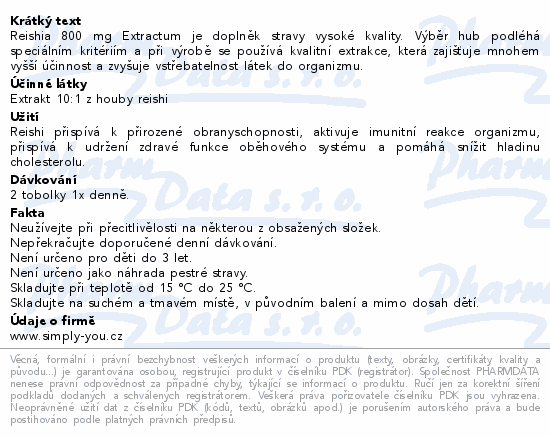 Informace o produktu:<br> REISHIA 800 mg EXtractum tob.120