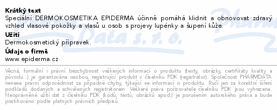 Informace o produktu:<br> EPIDERMA bioaktivní CBD šampon při lupénce 200ml