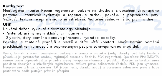 Informace o produktu:<br> Neutrogena NR regenerační balzám na chodidla 50ml