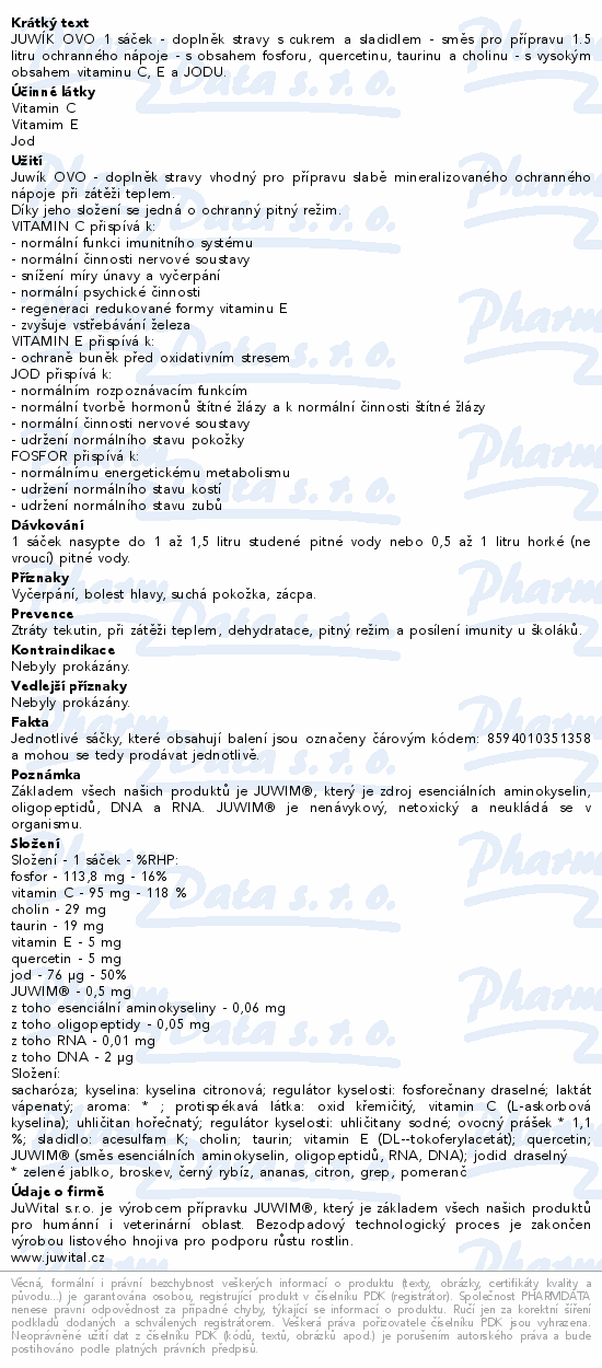 Informace o produktu:<br> JuWital Juwik OVO nápoj v prášku mix 10ks