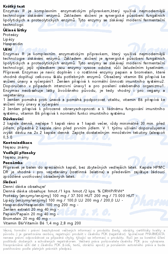 Informace o produktu:<br> Enzymax R 120 cps.bls. CZE+SLO