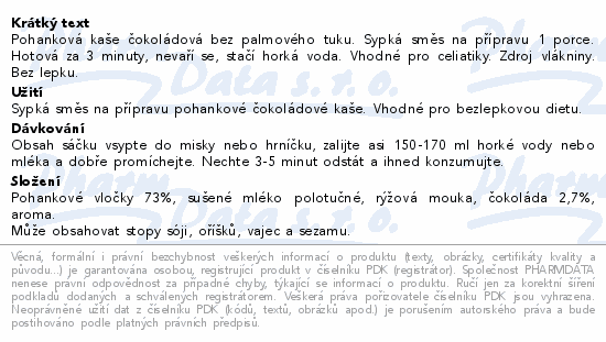 Informace o produktu:<br> Kaše Pohanková čokoládová 65g