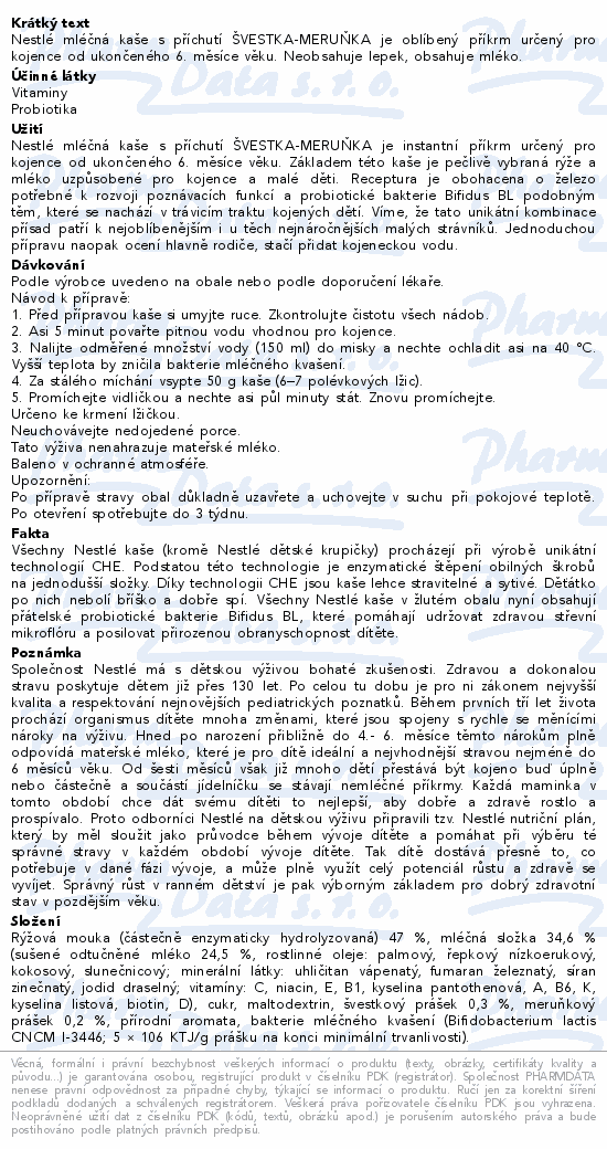 Informace o produktu:<br> NESTLÉ Mléčná kaše Švestka-meruňka 300g