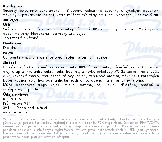 Informace o produktu:<br> Sušenky celozrnné čokoládové 34g