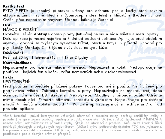 Informace o produktu:<br> PET HEALTH CARE Fytopipeta pes od 20 kg 6x 10 ml