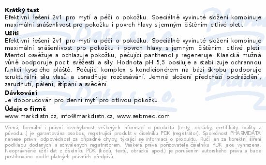 Informace o produktu:<br> SEBAMED Povzbuzující mycí emulze pro muže 200ml