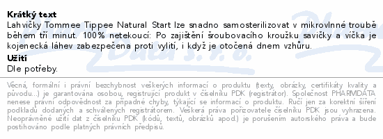 Informace o produktu:<br> Tommee Tippee Natural start skle.lahev 0m+ 250ml