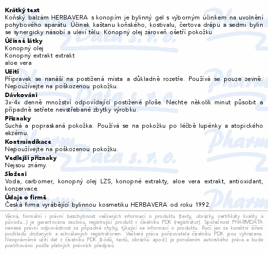 Informace o produktu:<br> Herbavera Konopný balzám s Aloe Vera 200ml