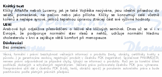 Informace o produktu:<br> Vojtěžka Alfalfa sem.na klíčení BIO 200g Wolfberry