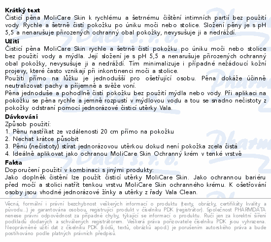 Informace o produktu:<br> MoliCare Skin Čisticí pěna 400ml (Menalind)