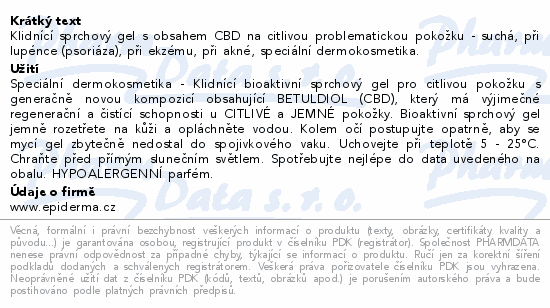 Informace o produktu:<br> EPIDERMA klidnící bioaktivní CBD sprch.gel 300ml