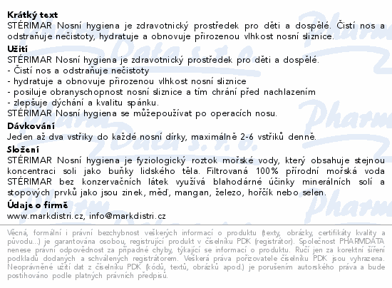 Informace o produktu:<br> Stérimar Nosní hygiena 100 ml