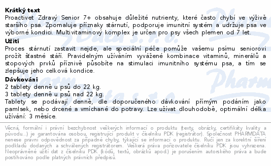 Informace o produktu:<br> Proactivet Zdravý senior 7+ Multivitamin tbl.90