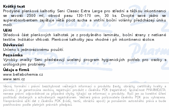 Informace o produktu:<br> Seni Classic Extra Large 30ks prodyšné plen.kalh.