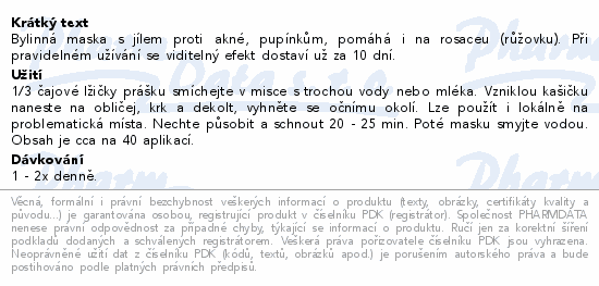 Informace o produktu:<br> Tarika pleťová maska proti akné 50g