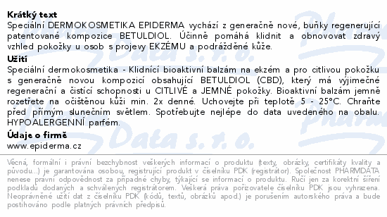 Informace o produktu:<br> EPIDERMA bioaktivní CBD balzám Ekzém 300ml