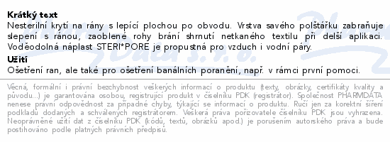 Informace o produktu:<br> Rychloobvaz STERI*PORE 10x15cm/5ks Steriwund