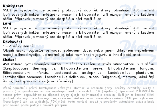 Informace o produktu:<br> VSL3 Doplněk stravy 10 sáčků