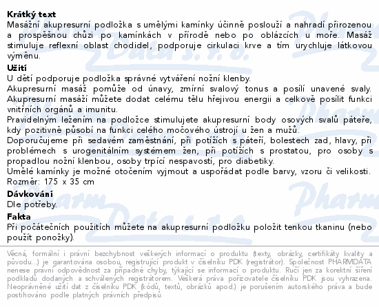 Informace o produktu:<br> Akupresurní kamínková podložka GOGO 175x35cm
