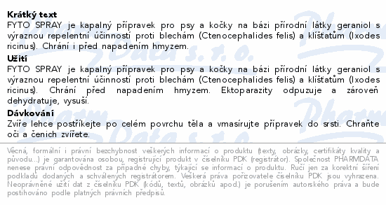Informace o produktu:<br> PET HEALTH CARE Fyto SPRAY 200 ml