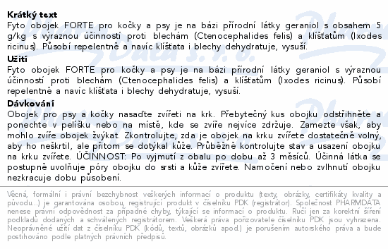 Informace o produktu:<br> PET HEALTH CARE Fyto obojek FORTE pro psy a kočky