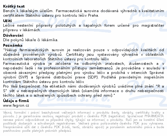 Informace o produktu:<br> Benzinum 50ml/33g Fagron