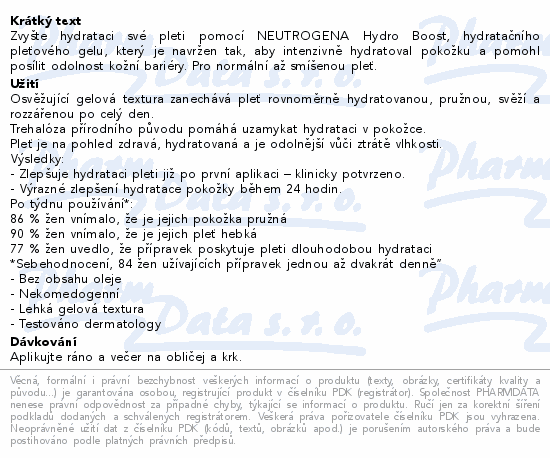 Informace o produktu:<br> Neutrogena HydroBoost pleťový gel 50 ml
