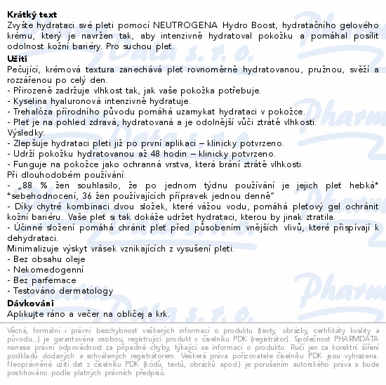 Informace o produktu:<br> Neutrogena HydroBoost Gelový krém 50 ml