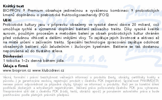 Informace o produktu:<br> Walmark Biopron9 PREMIUM box tbl.10x10