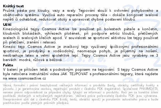 Informace o produktu:<br> Cosmos Active - Kinezio tejp. páska modrá 5cmx5m
