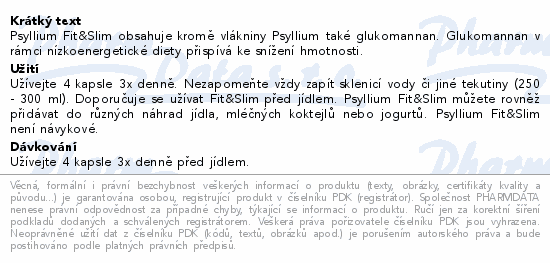 Informace o produktu:<br> Psyllium Fit&Slim 148g cps.180 TOPNATUR