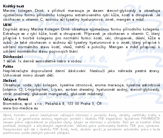 Informace o produktu:<br> Marine Kolagen Drink 30x12g
